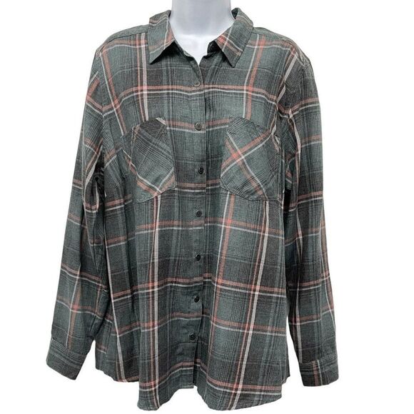 2/$30 Maurices Distressed Plaid Long Sleeve Button Up Lightweight Shirt Top 1 - Picture 1 of 9